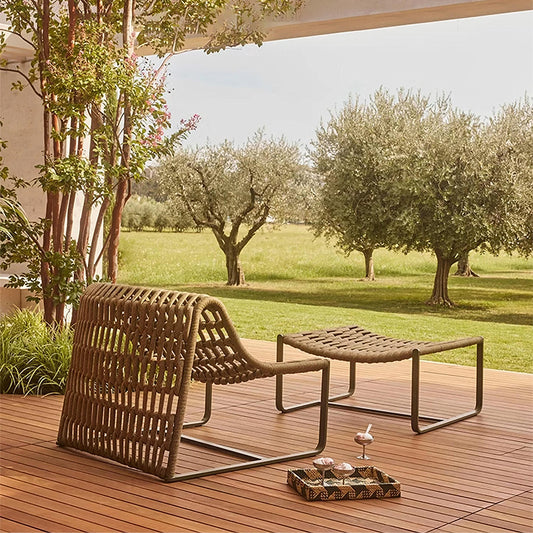 Figueroa Outdoor Lounge Chair With Footstool, Rattan