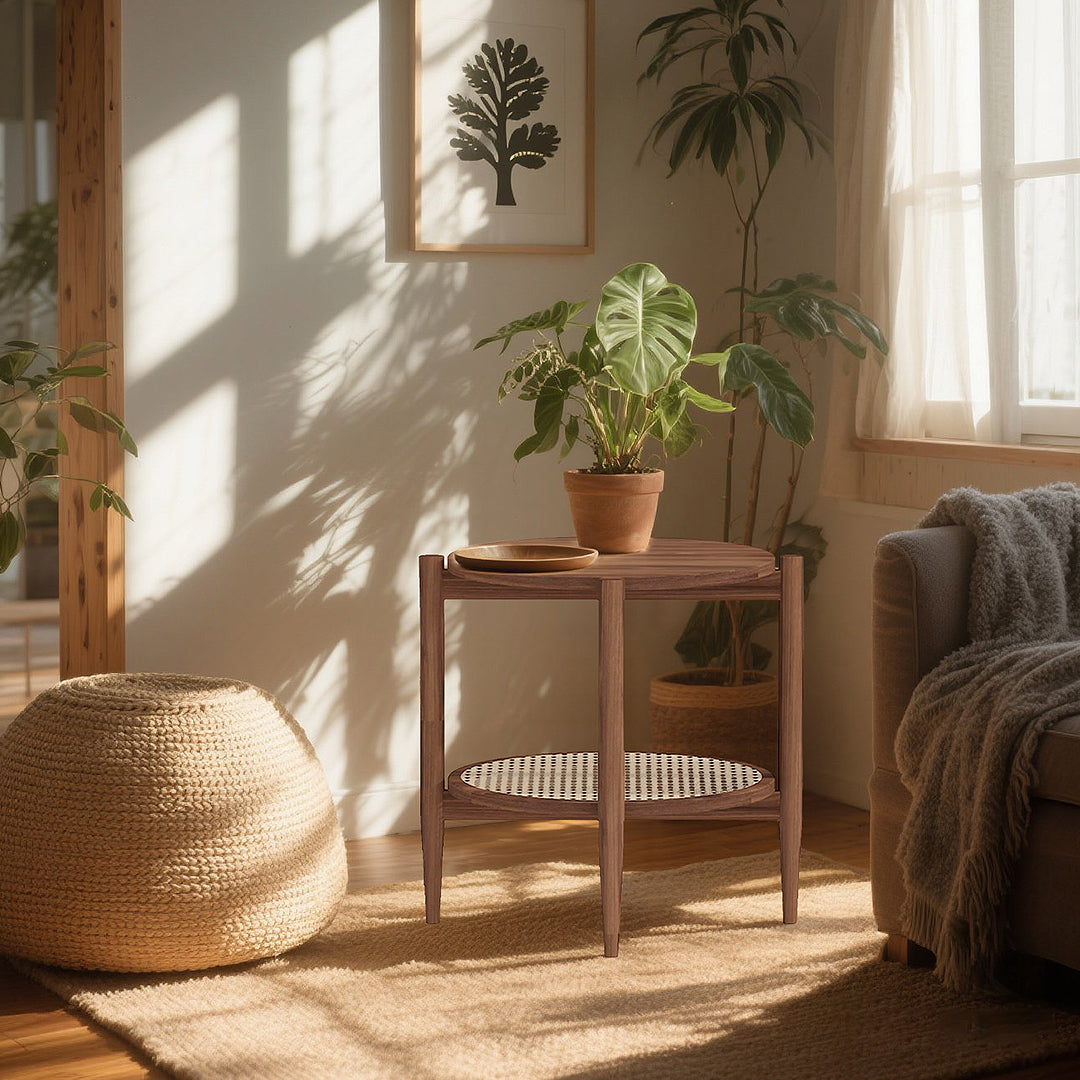 Fadli Round Side Table, Rattan